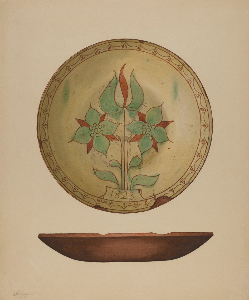 Tallrik med tulpan och två blommor, 1938. av Giacinto Capelli