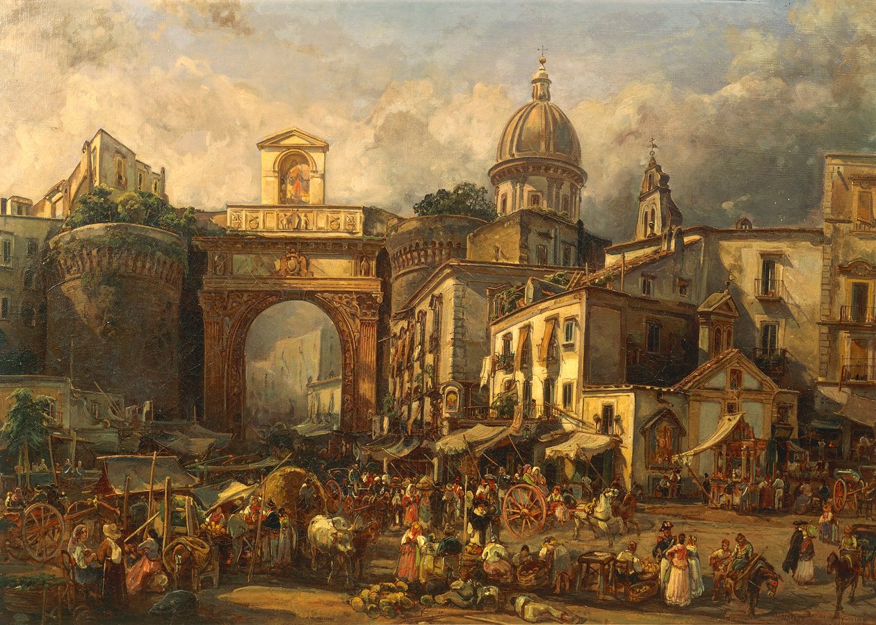 Italien, Neapel, marknad vid Porta Capuana av Giacinto Gigante av Giacinto Gigante