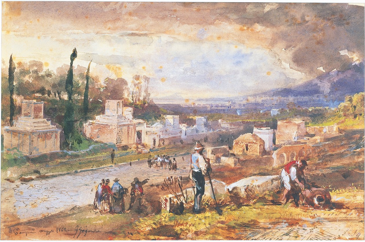 Italien, Pompeji, Gravgatan 1862 (akvarell) av Giacinto Gigante