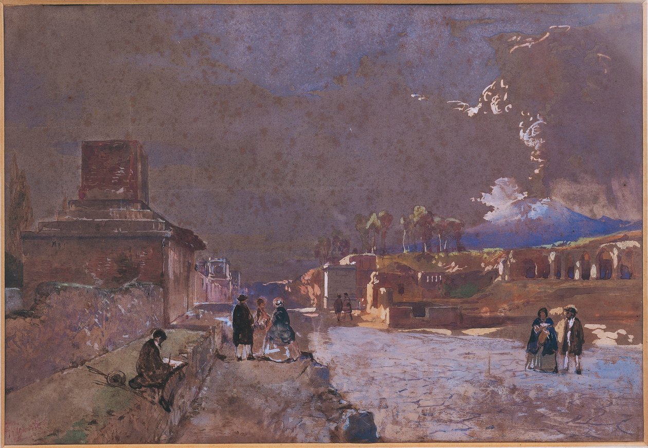 Italien, Gravgatan i Pompeji (akvarell) av Giacinto Gigante