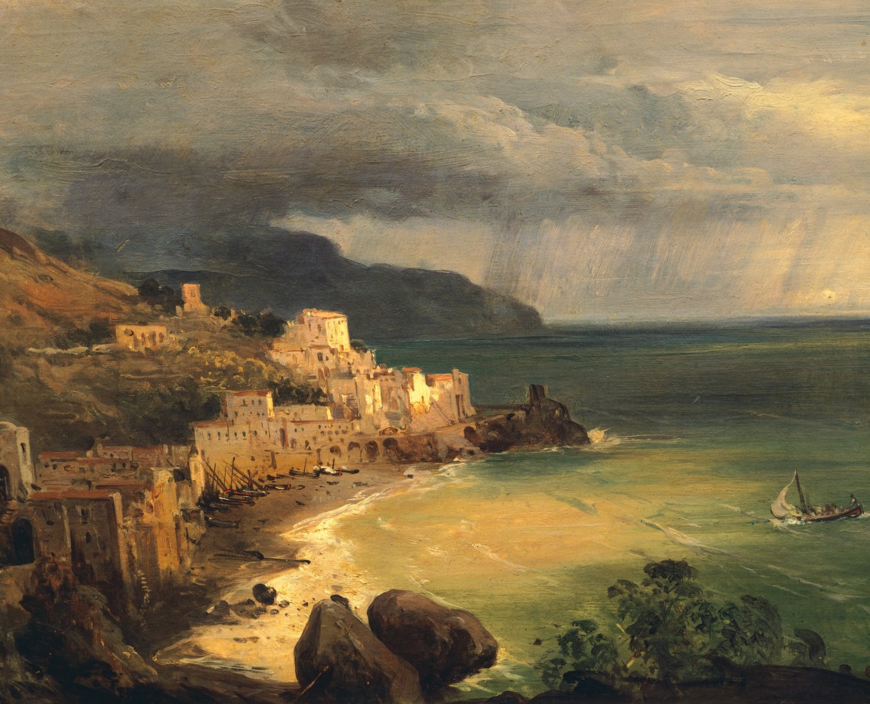 Storm på Amalfikusten och Neapelbukten av Giacinto Gigante (1806-1876), Italien av Giacinto Gigante