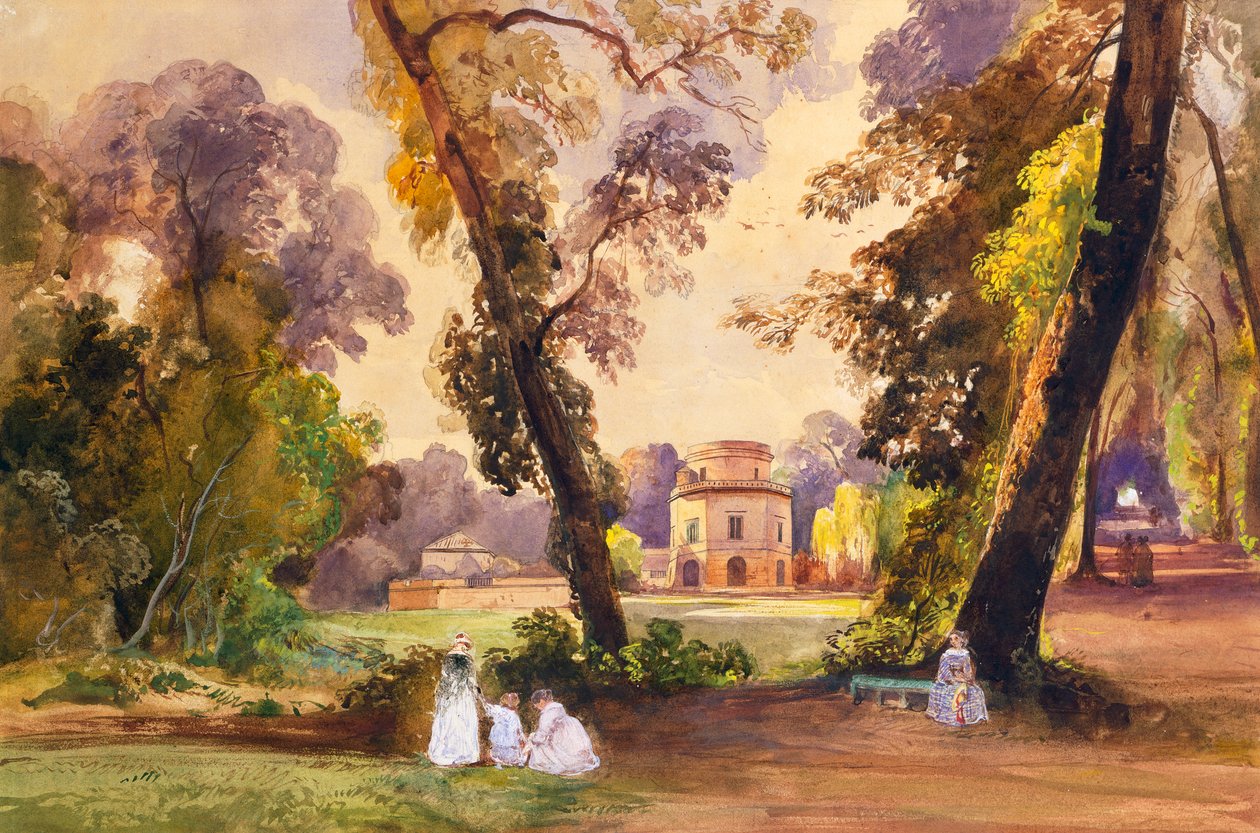 The Hunting Lodge i parken Caserta, ca 1852-55 (penna och tempera) av Giacinto Gigante