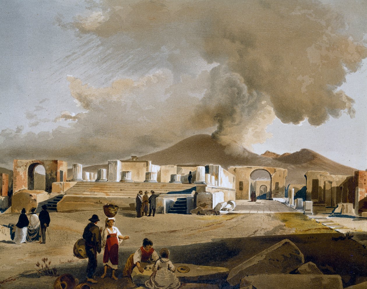Utsikt över Forum och Jupitertemplet i Pompeji, illustration av Giacinto Gigante (1806-1876) från Pompejis hus och monument, av Fausto och Felice Niccolini av Giacinto Gigante