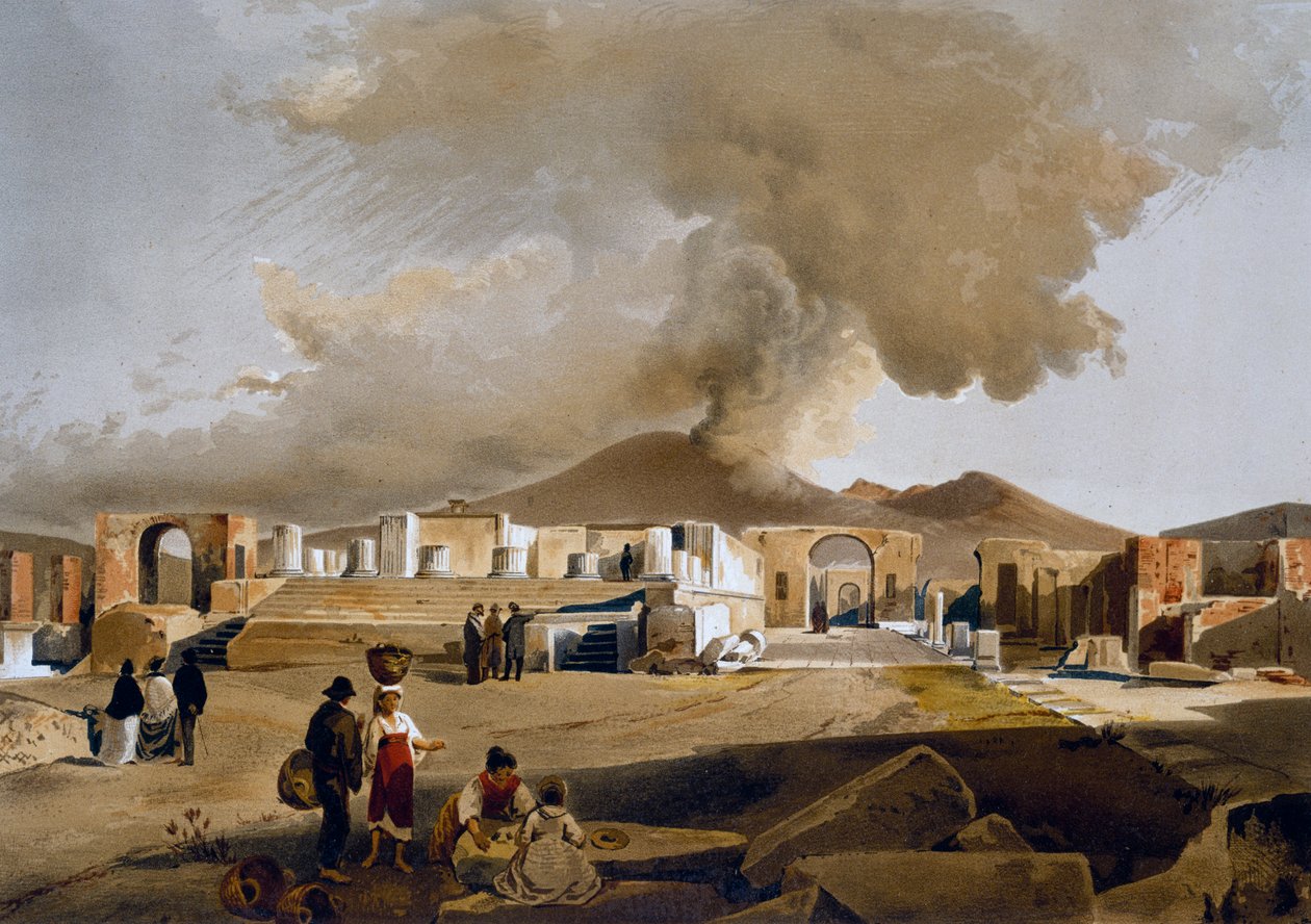 Utsikt över Forum och Jupitertemplet i Pompeji, illustration av Giacinto Gigante (1806-1876) från Pompejis hus och monument, av Fausto och Felice Niccolini av Giacinto Gigante