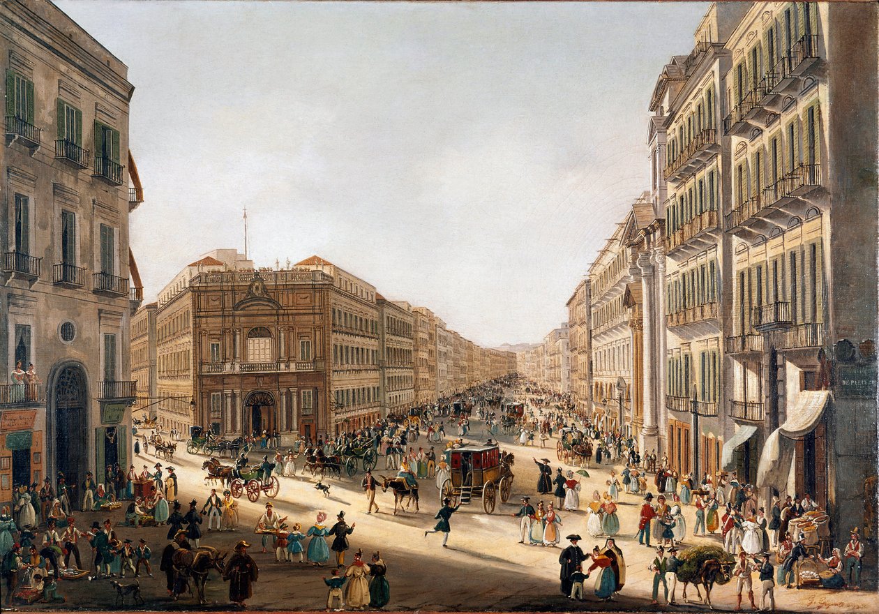 Utsikt över gatan Toledo a Neapel (Utsikt över Toledogatan i Neapel) Målning av Giacinto Gigante (1806-1876) Naples National Museum of San Martino av Giacinto Gigante