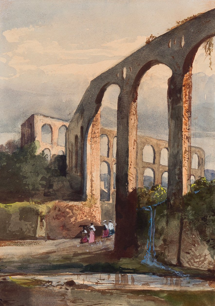Kvinnor under den romerska akvedukten i Maddaloni, med tillägg av en Borbone-elev, möjligen prinsessan Maria Annunziata di Borbone (1843-1871) (penna, wc och gouache på papper) av Giacinto Gigante