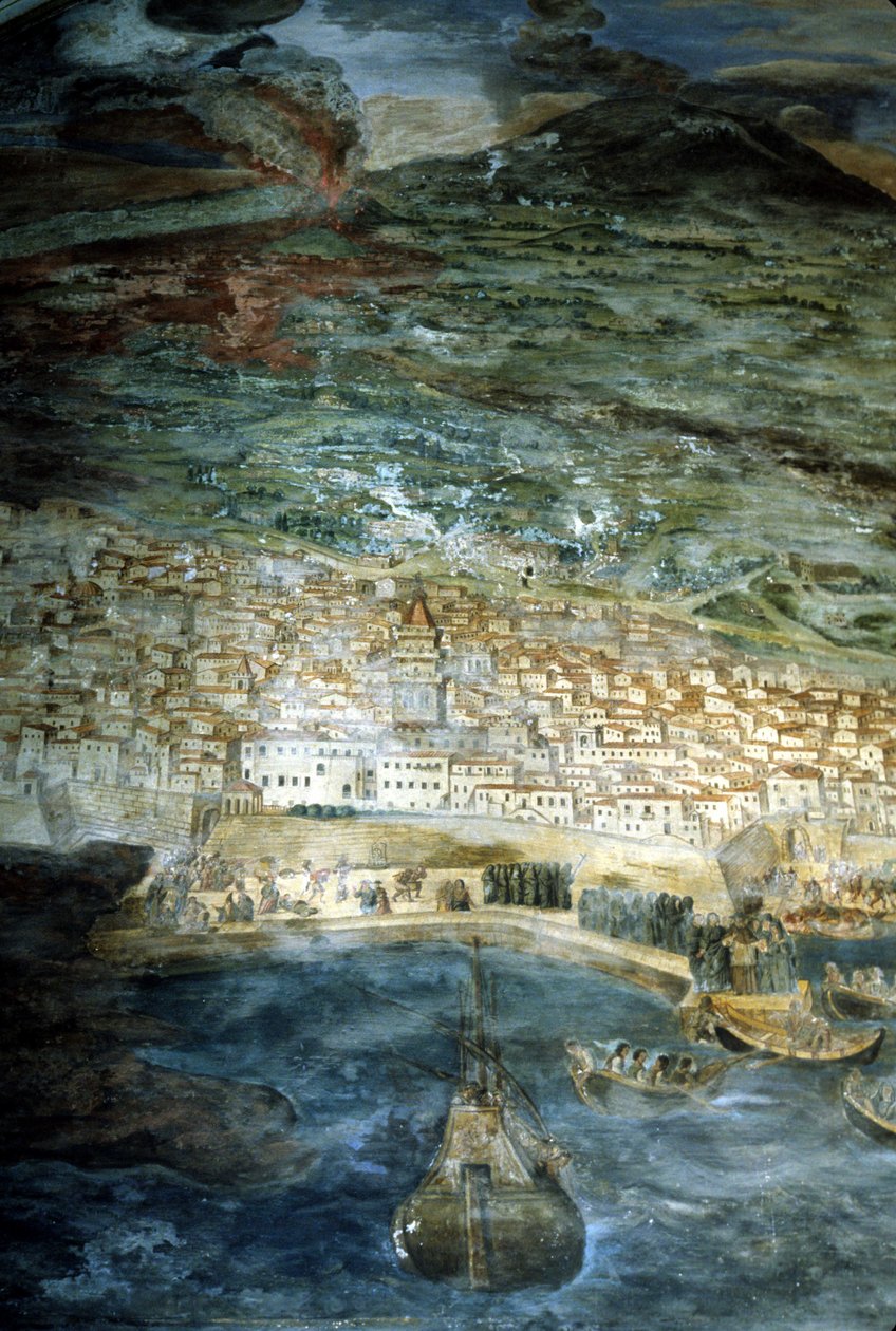 1669 ödelades staden Catania (Sicilien) av Etnas utbrott. Målning av Giacinto Platania. Sakristia i Duomo i Catania. av Giacinto Platanio