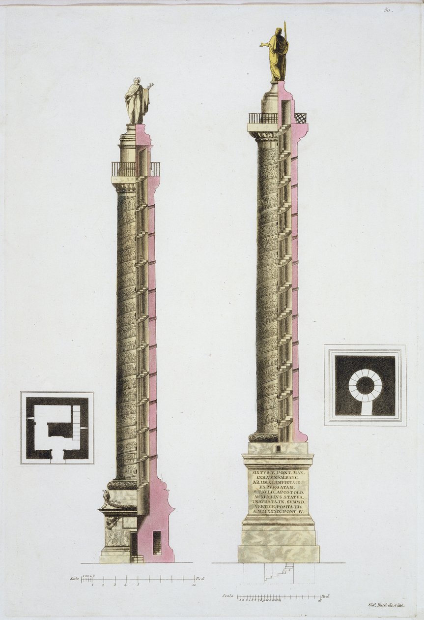 Trajanus pelare, Rom, från "Le Costume Ancien et Moderne" av Jules Ferrario, publicerad på 1820-30-talen. av Giacomo Bussi