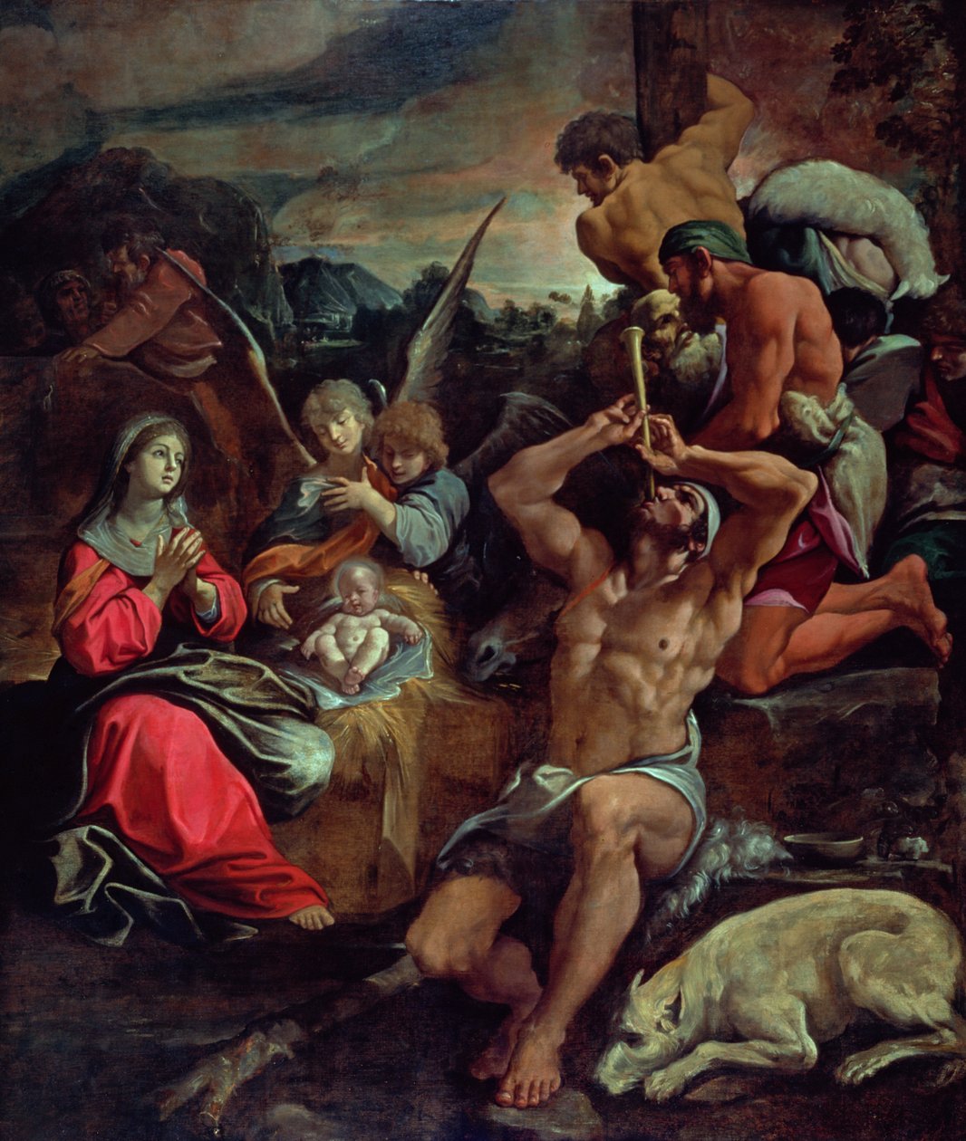 Tillbedjan av herdarna av Giacomo Cavedone