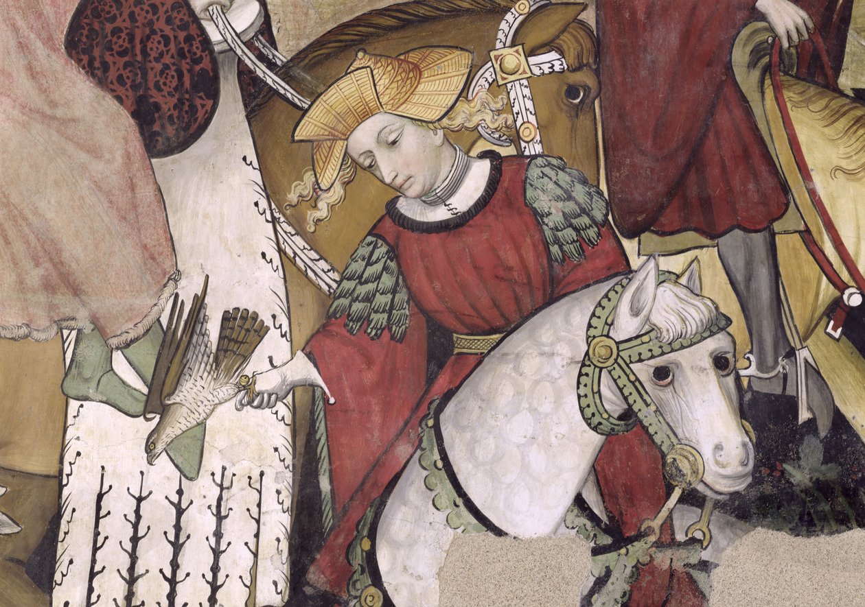 Livets källa, detalj av en falkoner som släpper sin fågel, 1418-30 av Giacomo Jaquerio