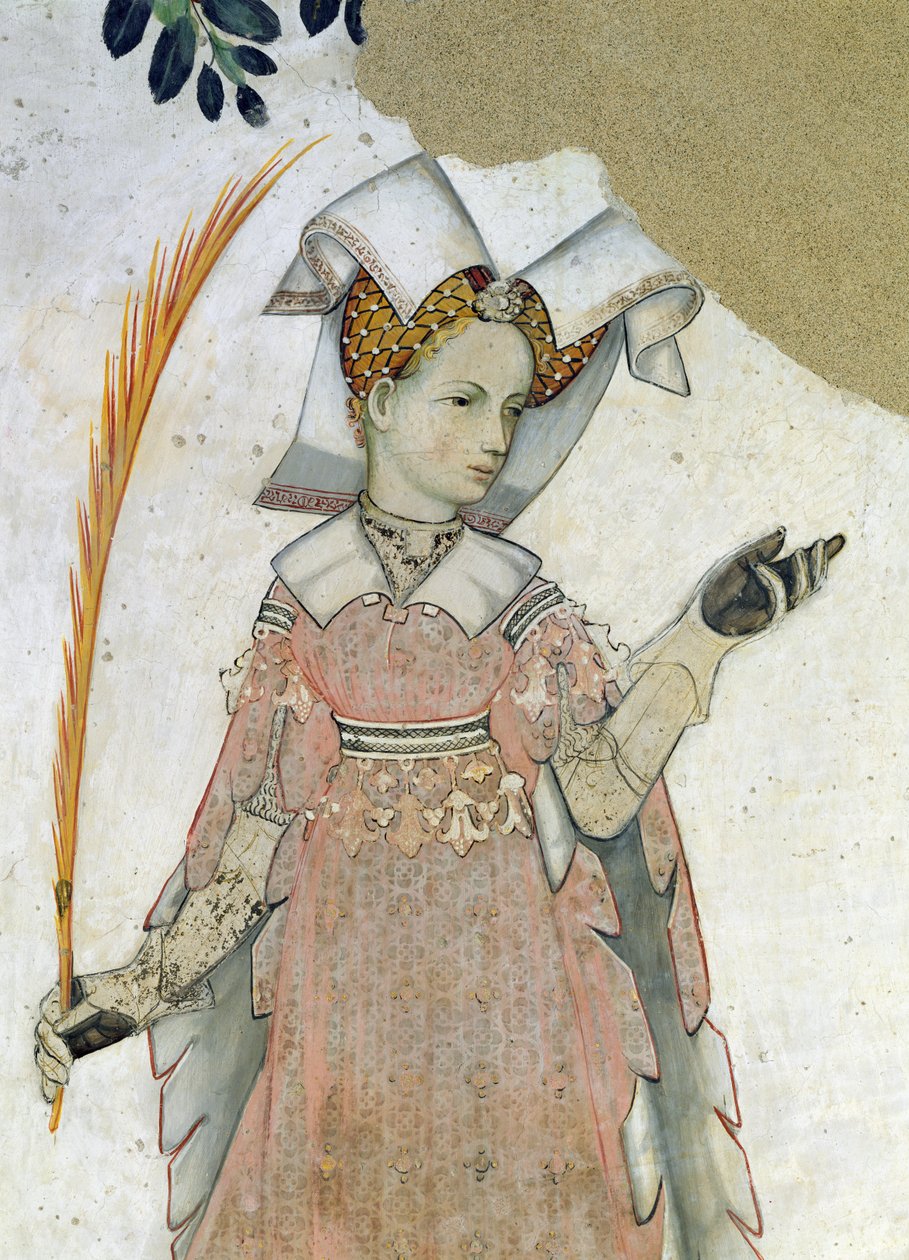 De nio värdiga och de nio värdiga kvinnorna, detalj av Teuta, ca 1418-30 av Giacomo Jaquerio