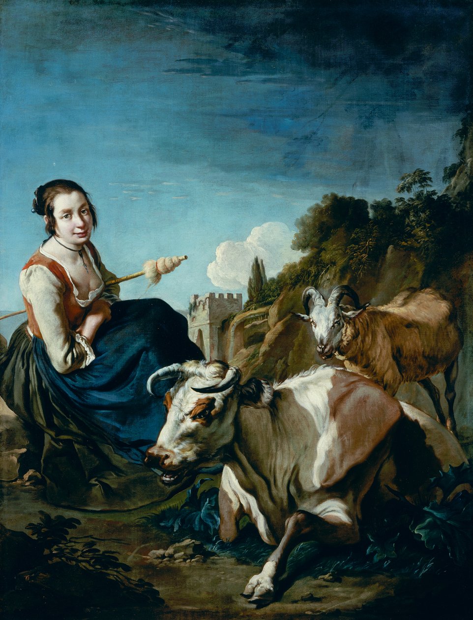 A Girl with a Cow and Sheep in a Rocky Landscape, c.1700 (olja på duk) av Giacomo Ceruti
