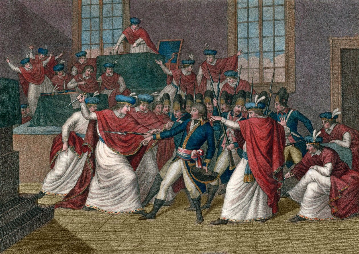 Statskuppen den 18 Brumaire (9 november 1799). Napoleon Bonparte (1769-1821) störtade katalogen och blev förste konsul - Coup d