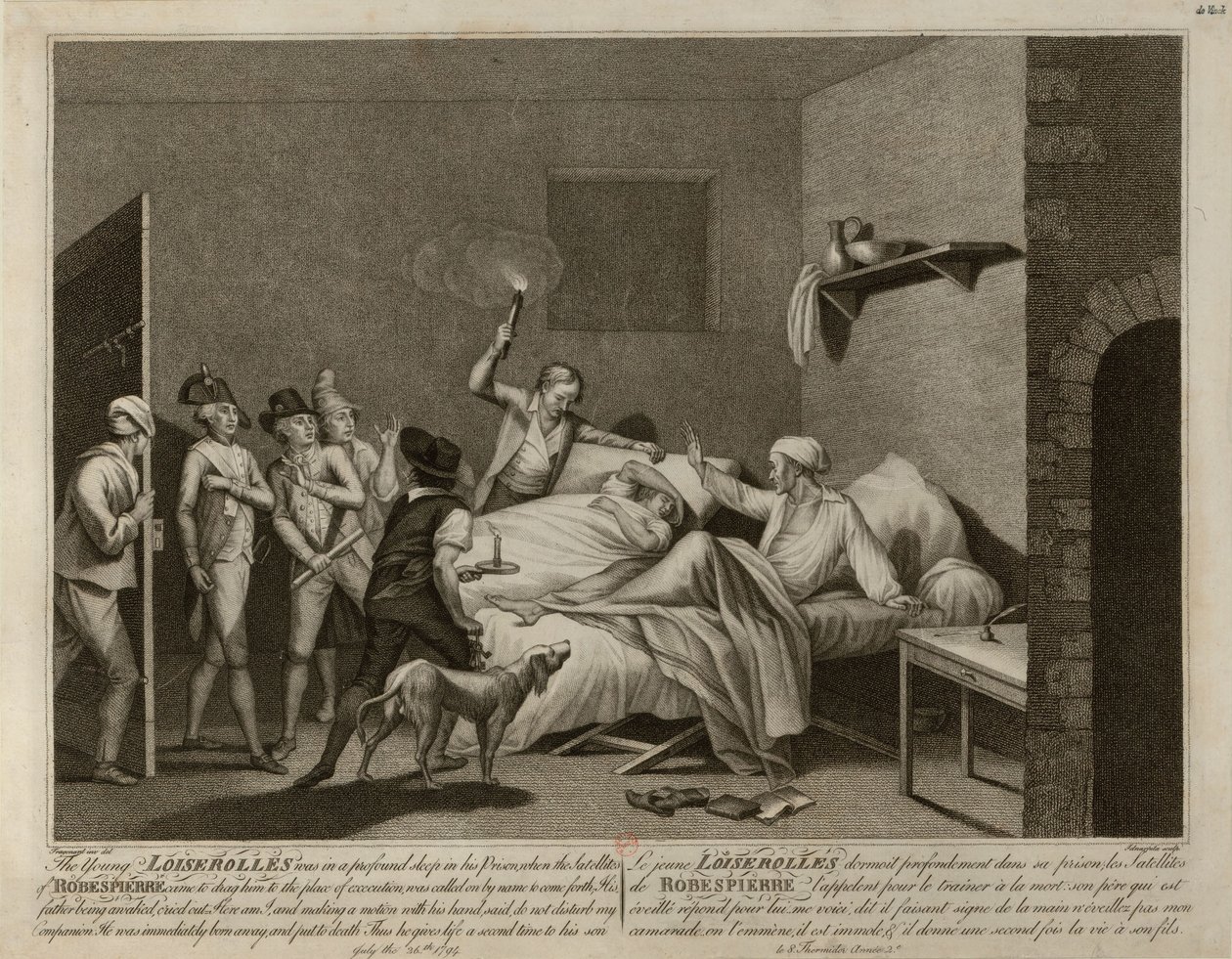 The Young Loiserolles tas från sin cell för att föras till avrättningen. av Giacomo Aliprandi