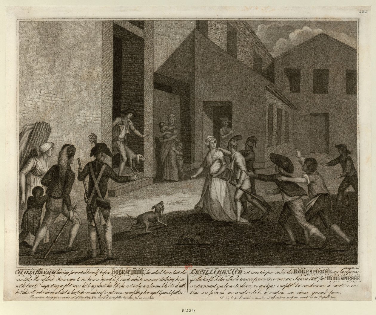 arresteringen av Cécile Renault den 22 maj 1794 i Robespierres lägenhet, ca. 1798. av Giacomo Aliprandi