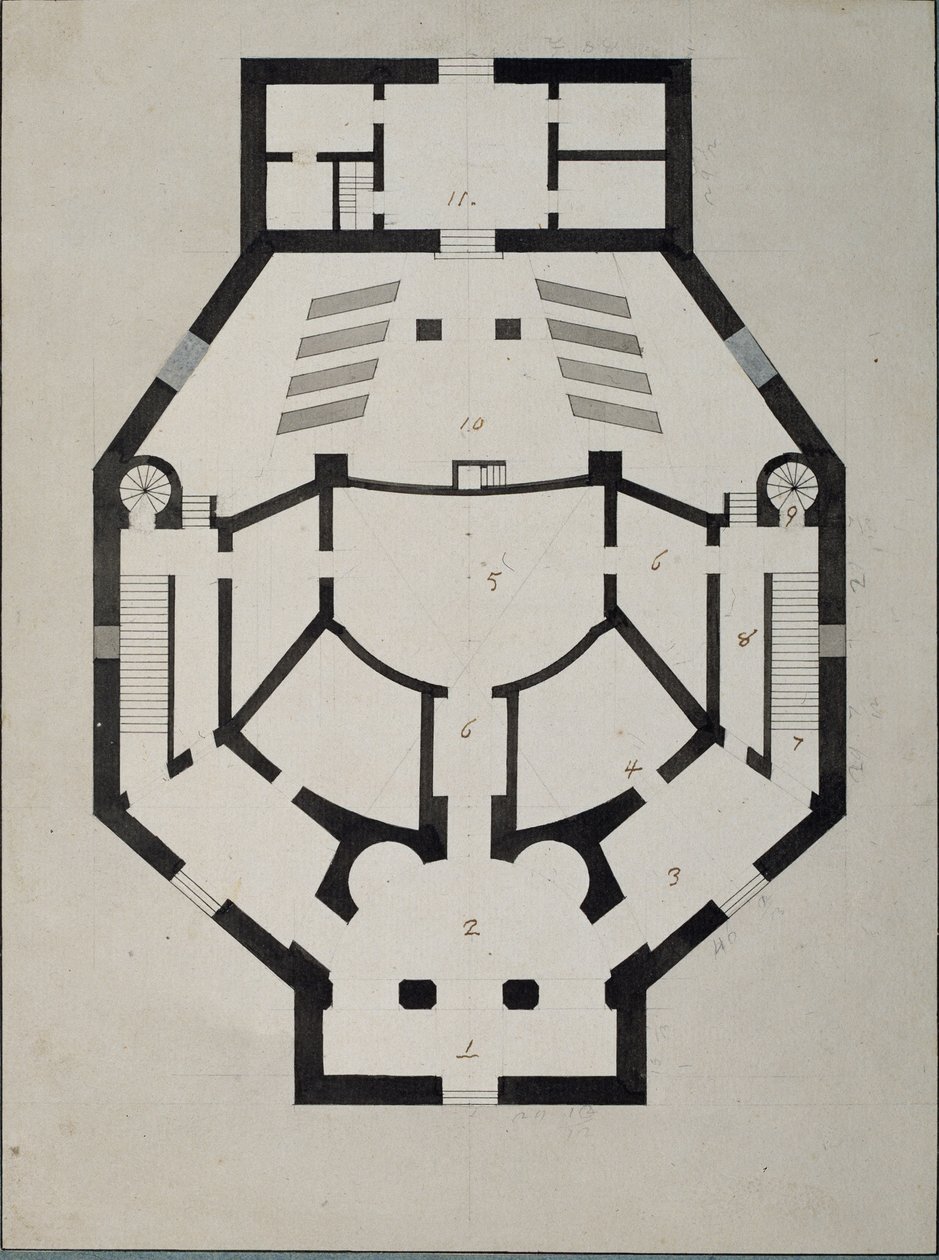 Planlösning på övervåningen av Giacomo Antonio Domenico Quarenghi