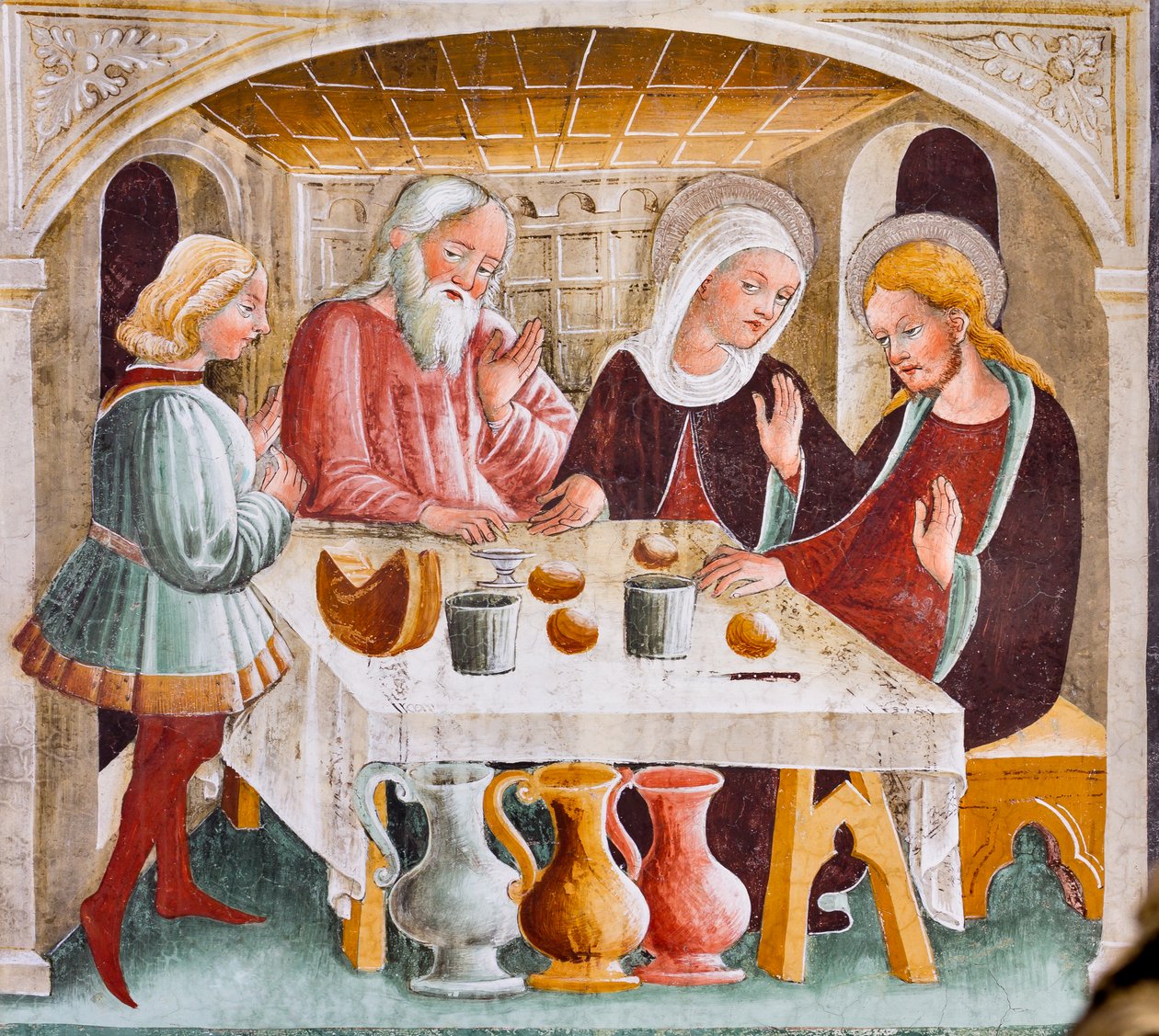 Giftermål i Kana, detalj från Jesu liv av Giacomo Borlone de Buschis