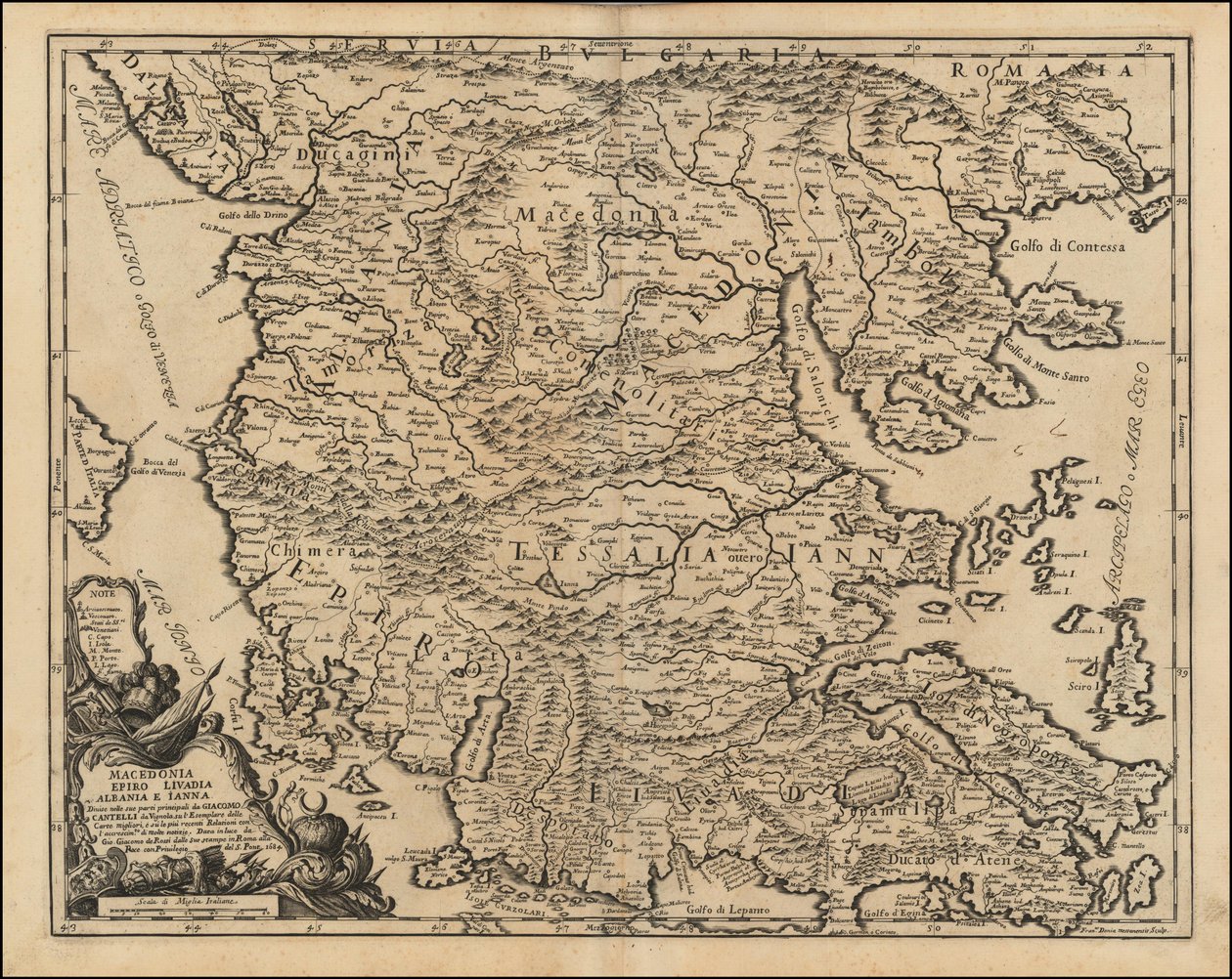 1684 års karta över Thessalien och Makedonien av Giacomo Cantelli da Vignola av Giacomo Cantelli