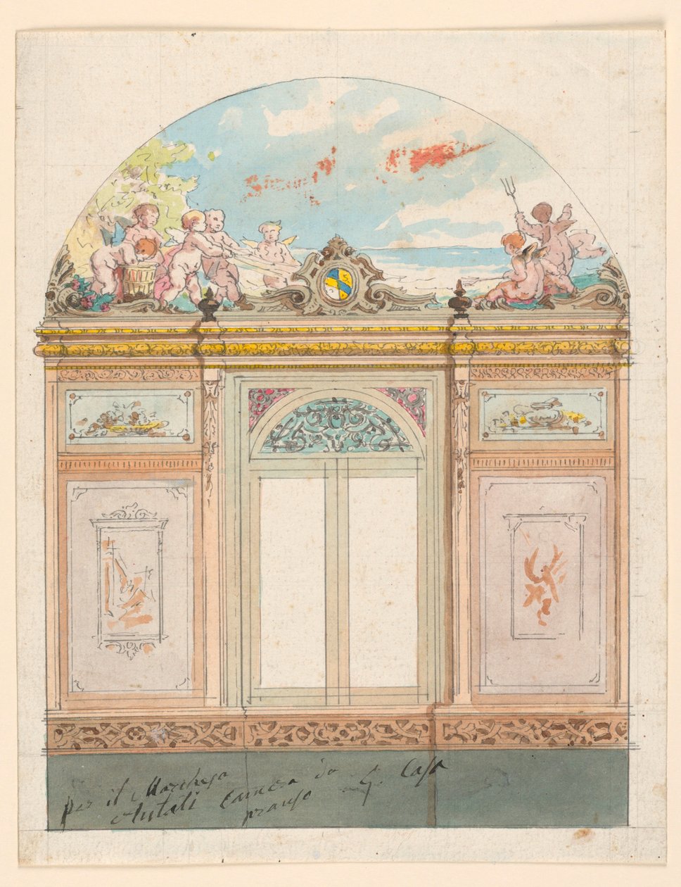 Teckning, målad väggdekoration, 1870 av Giacomo Casa