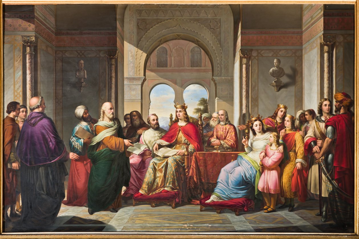Frederik II tar emot en bok av Aristoteles från Michael Scot av Giacomo Conti