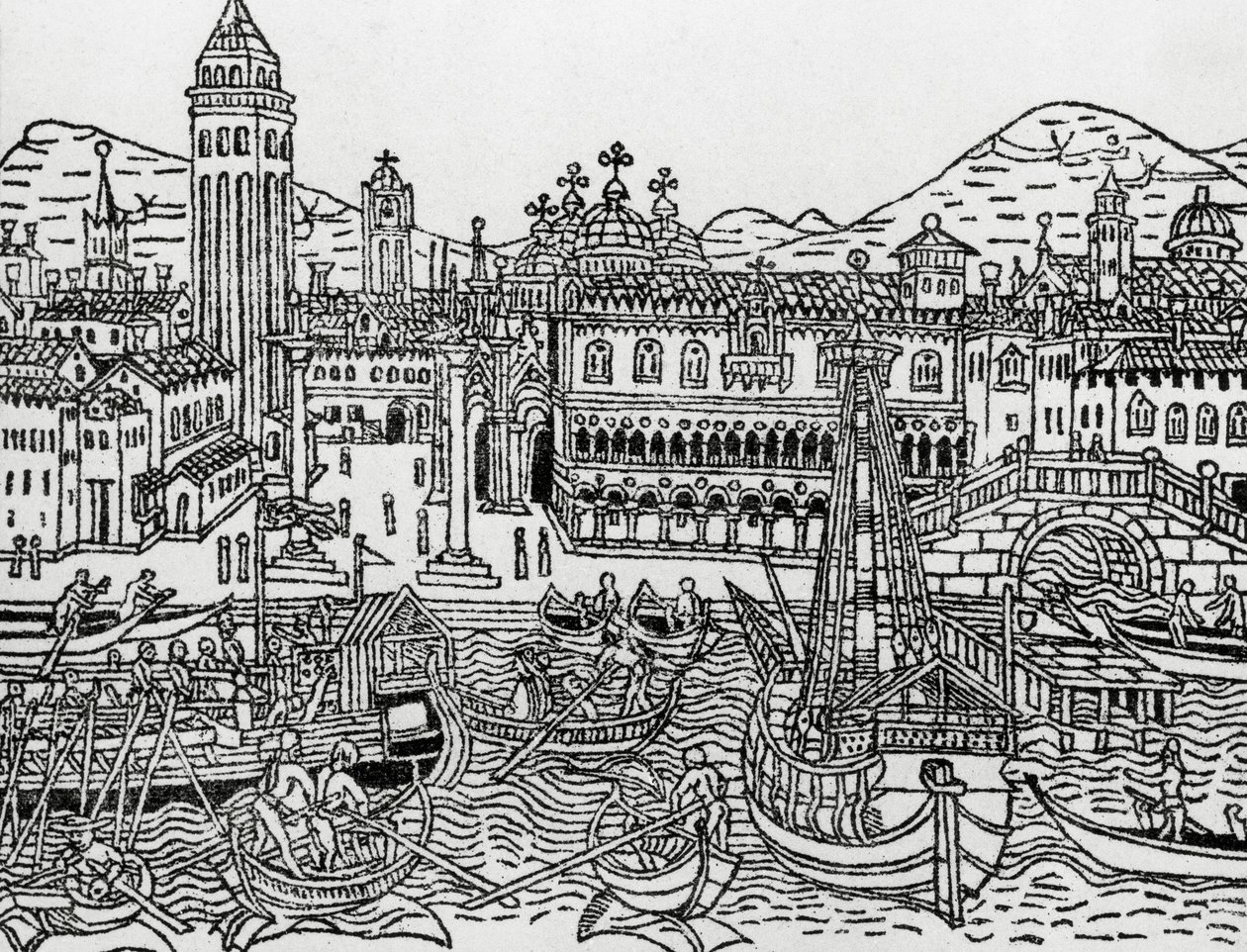 Utsikt över Venedig på 1400-talet, Italien, träsnitt, från Supplementum chronicarum av Giacomo Filippo Foresti (1434-1520) av Giacomo Filippo Foresti