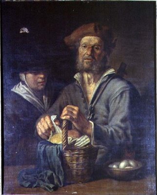 En gammal bonde och en piga vid ett bord av Giacomo Francesco Cipper