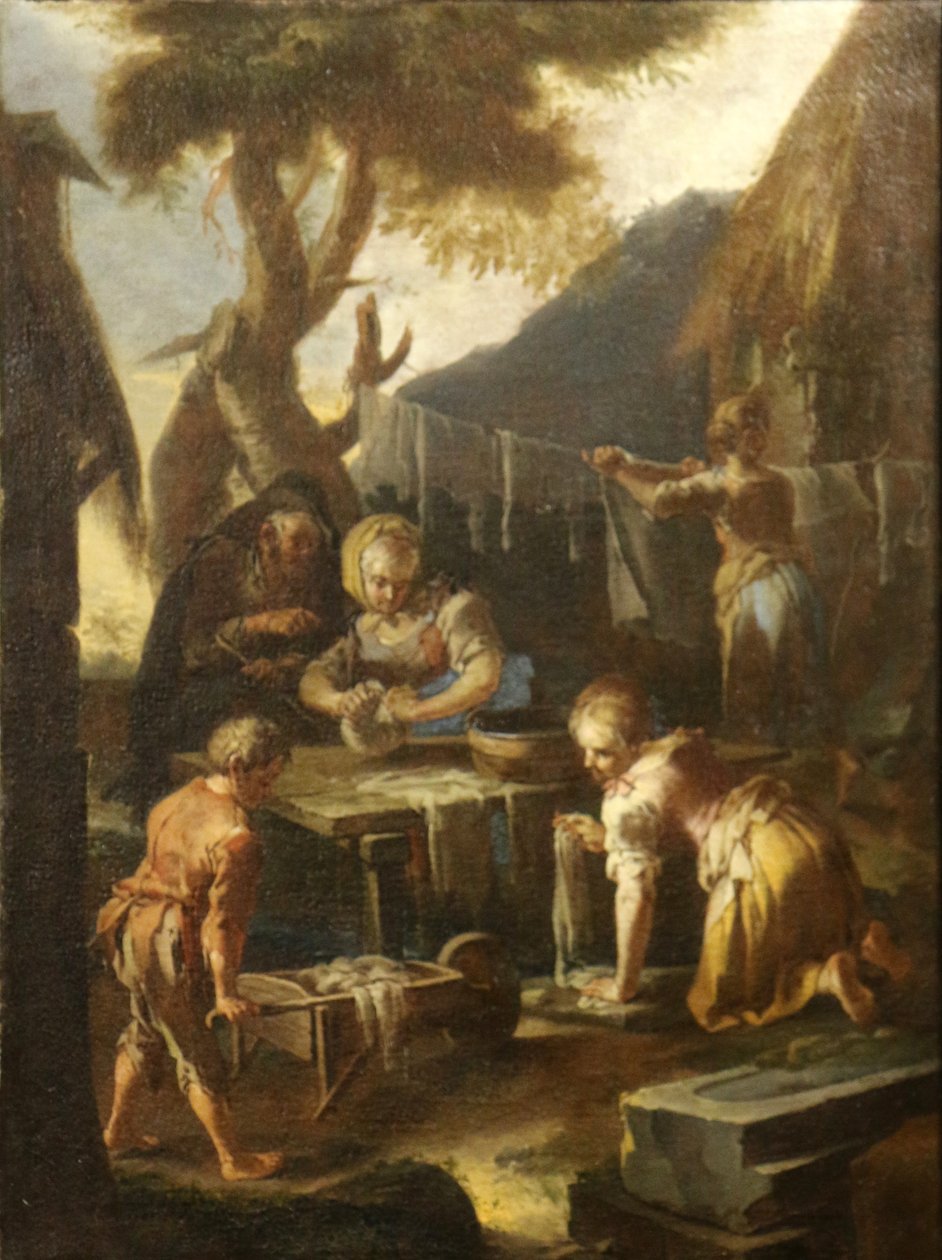 Franska:  Les Lavandières tvättmaskin Kvinnor av Giacomo Francesco Cipper
