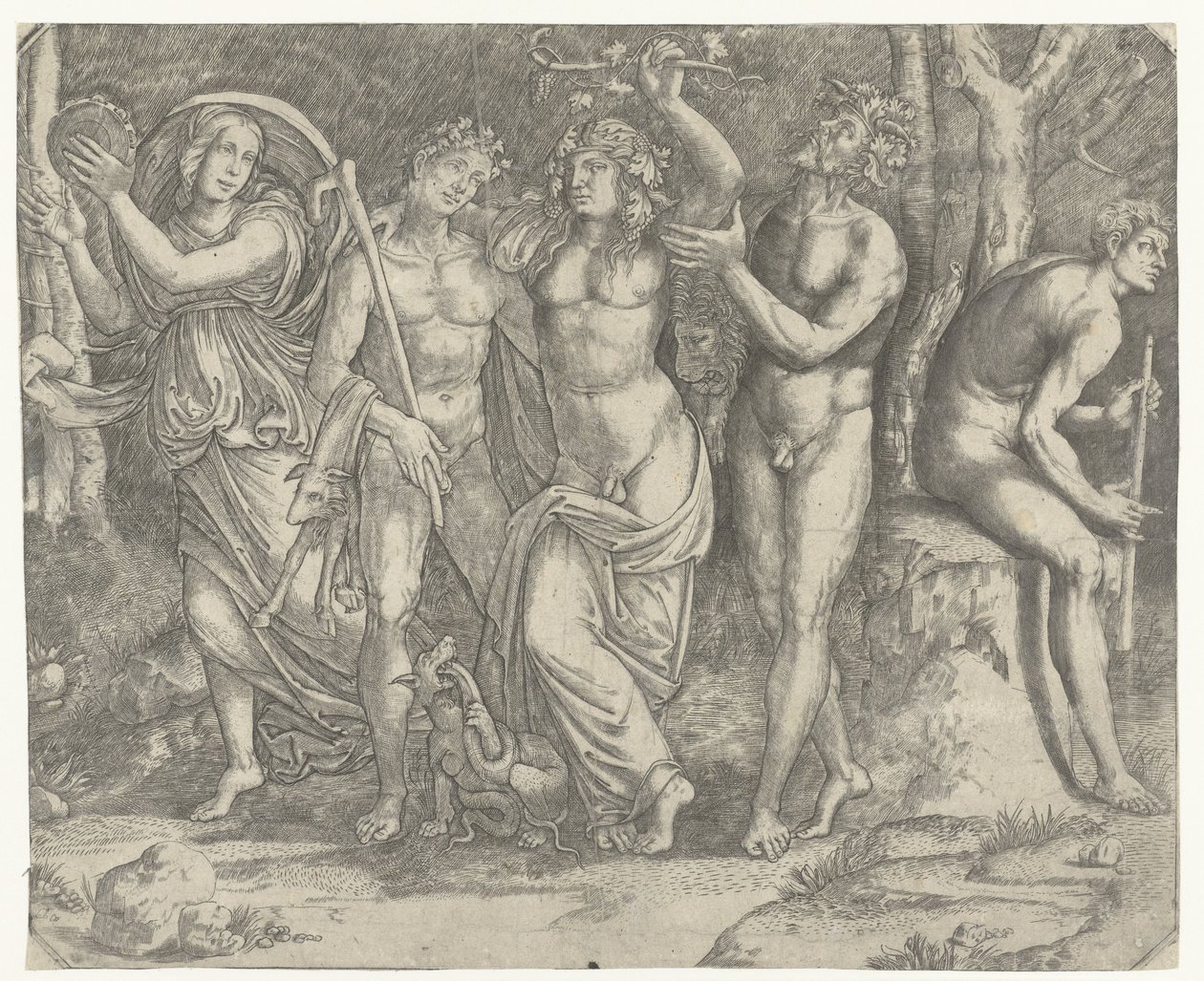 Bacchus och bacchanter och meanade med tamburin av Giacomo Francia