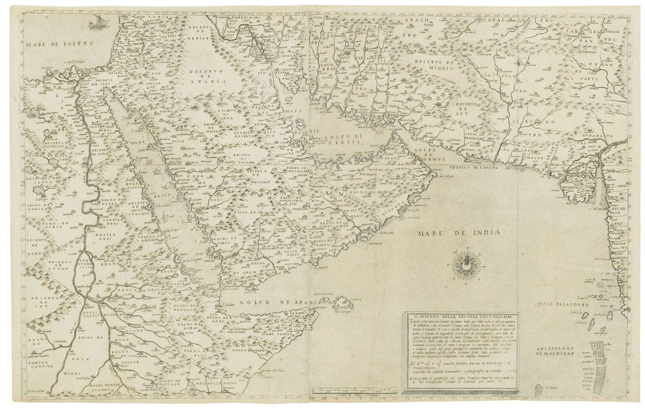 Karta över Indien och Sydostasien; Den tredje delens teckning av Asien, 1561 av Giacomo Gastaldi