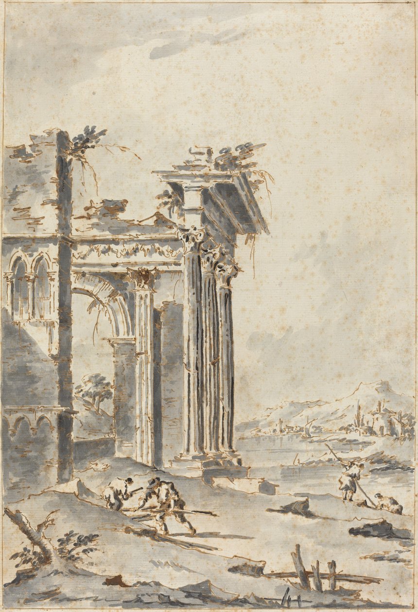 Capriccio av klassiska ruiner på en strand av Giacomo Guardi