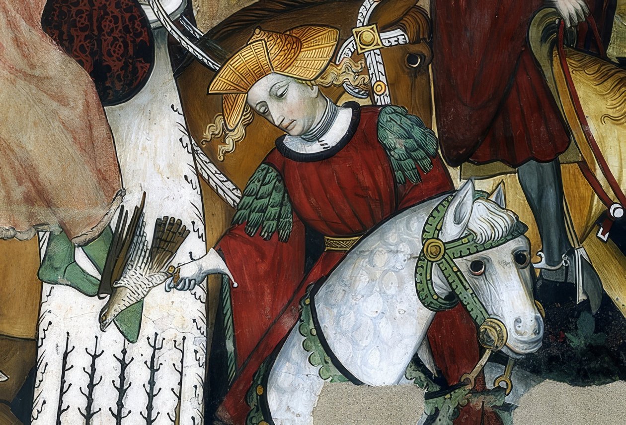 Ungdomens källa. Detalj: en falkonerare med sin fågel. 1418-30 av Giacomo Jaquerio