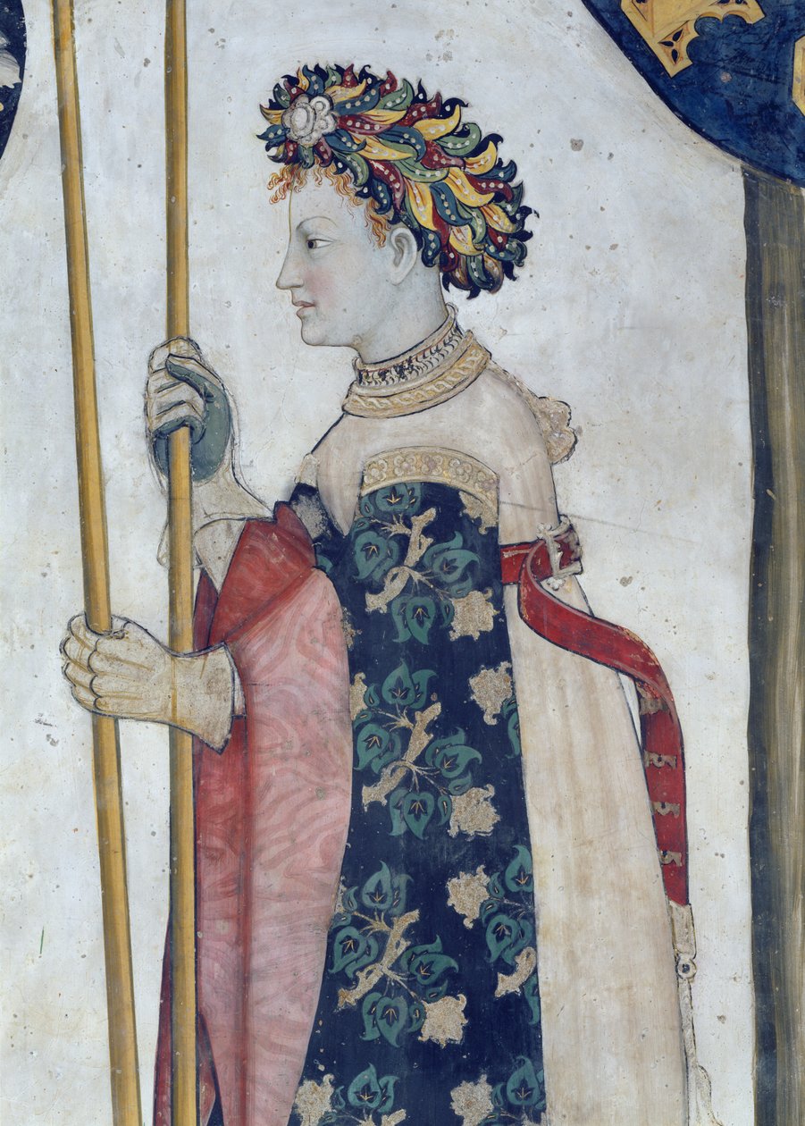 De nio värdiga och de nio värdiga kvinnorna, detalj av Semiramis, 1418-30 (fresk) av Giacomo Jaquerio