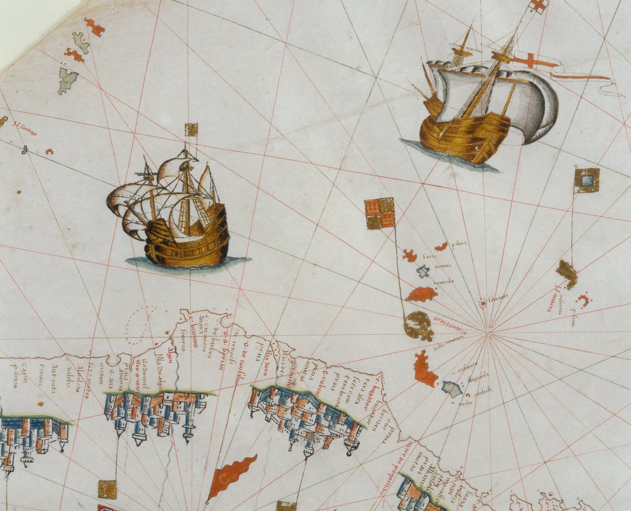 En nautisk karta, detalj över Kanarieöarna, 1564 av Giacomo Maggiolo
