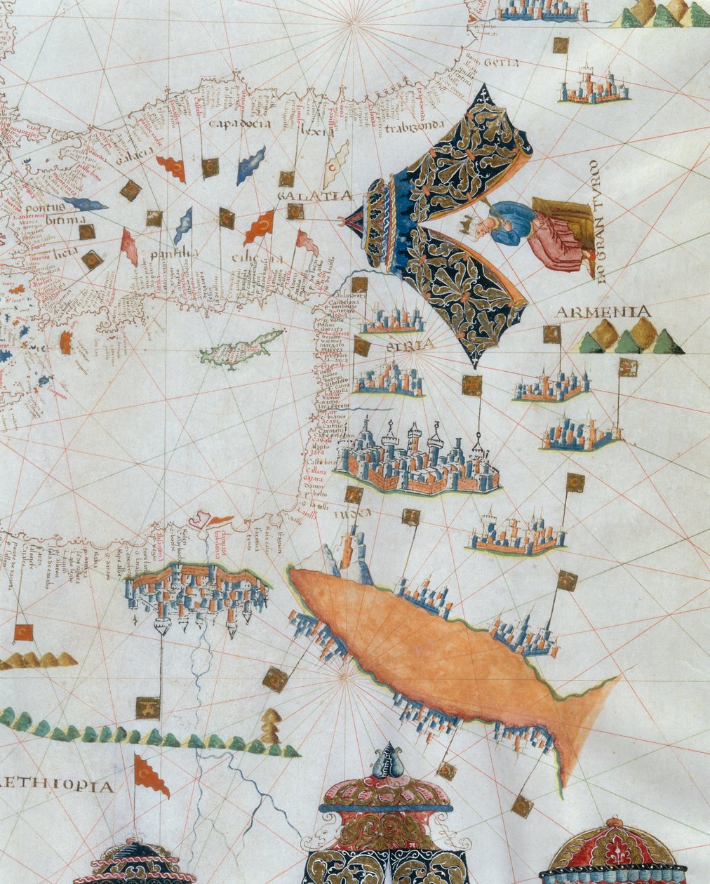 En nautisk karta, detalj av Gran Turco, 1564 av Giacomo Maggiolo