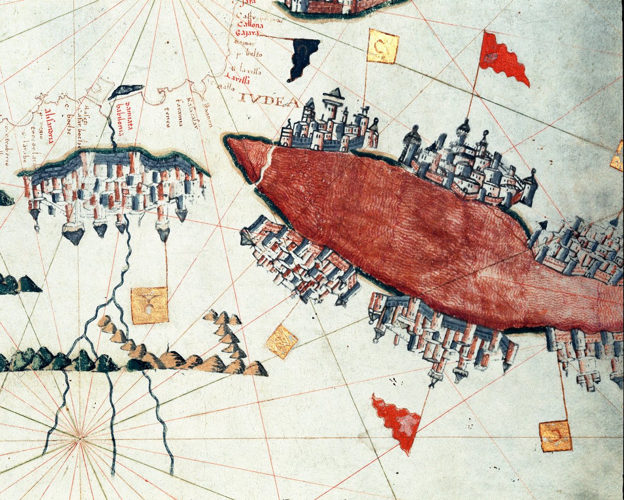 Röda havet och Suezkanalen (portulan av Giacomo Maggiolo