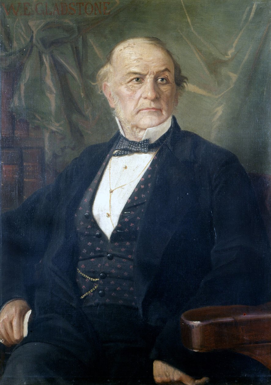 Porträtt av William Ewart Gladstone. Brittisk politiker (1809 till 1898). Målning av Mantegazza. Risorgimentos museum i Milano av Giacomo Mantegazza