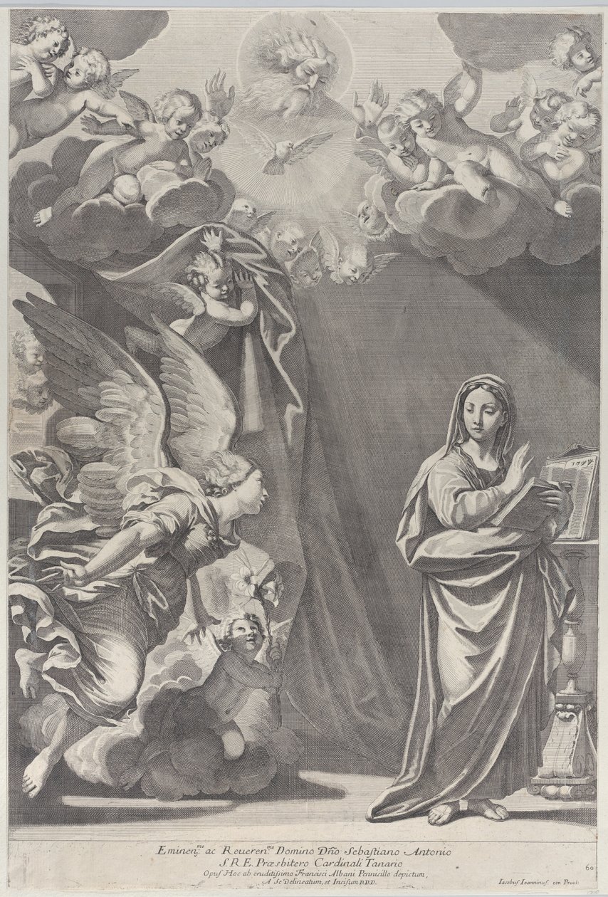 Bebådelsen, med Gabriel och andra änglar till vänster och Gud Fadern ovan, 168..., 1687-1717. av Giacomo Maria Giovannini