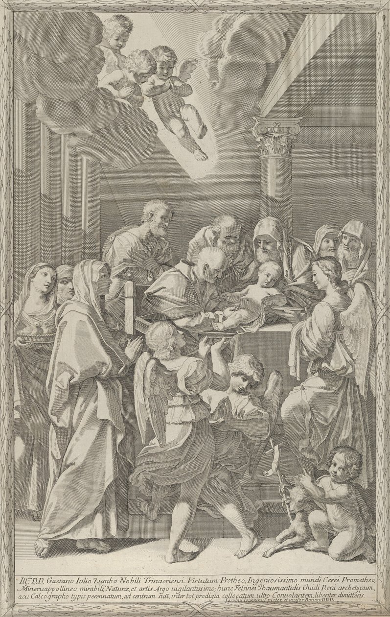 Kristi omskärelse, en grupp män, kvinnor och änglar som omger honom, du..., 1687-1717. av Giacomo Maria Giovannini