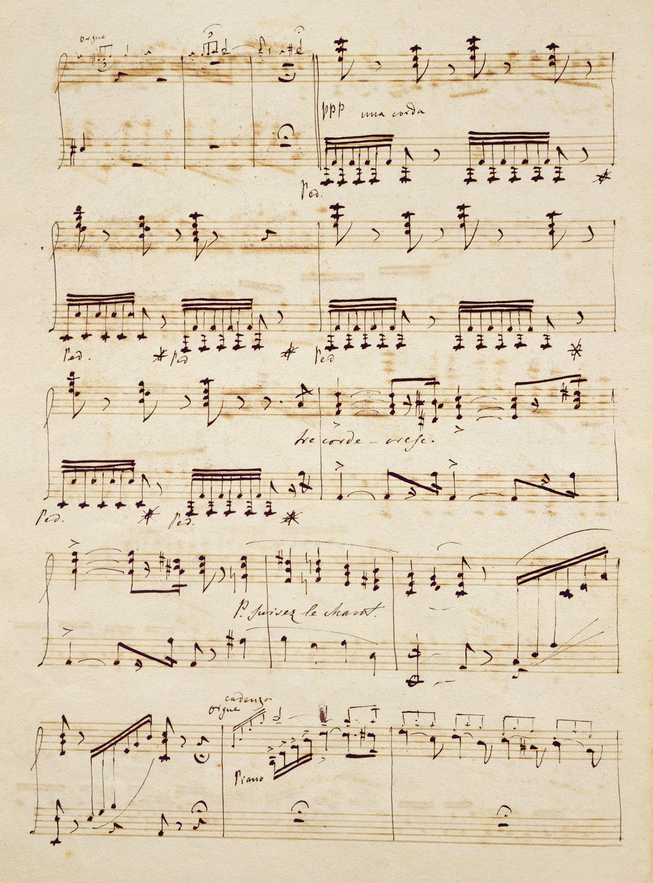 Manuskriptblad från partituret till "Les Huguenots". av Giacomo Meyerbeer
