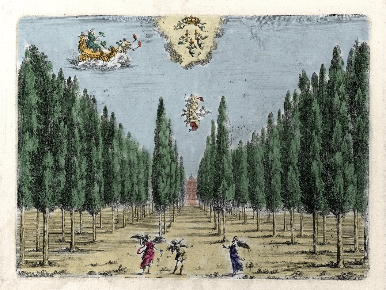Illustration till operan i 5 akter "La finta pazza" "(La Folle supposee) av Francesco Sacrati. Gravyr av Jacopo Torelli av Giacomo Torelli