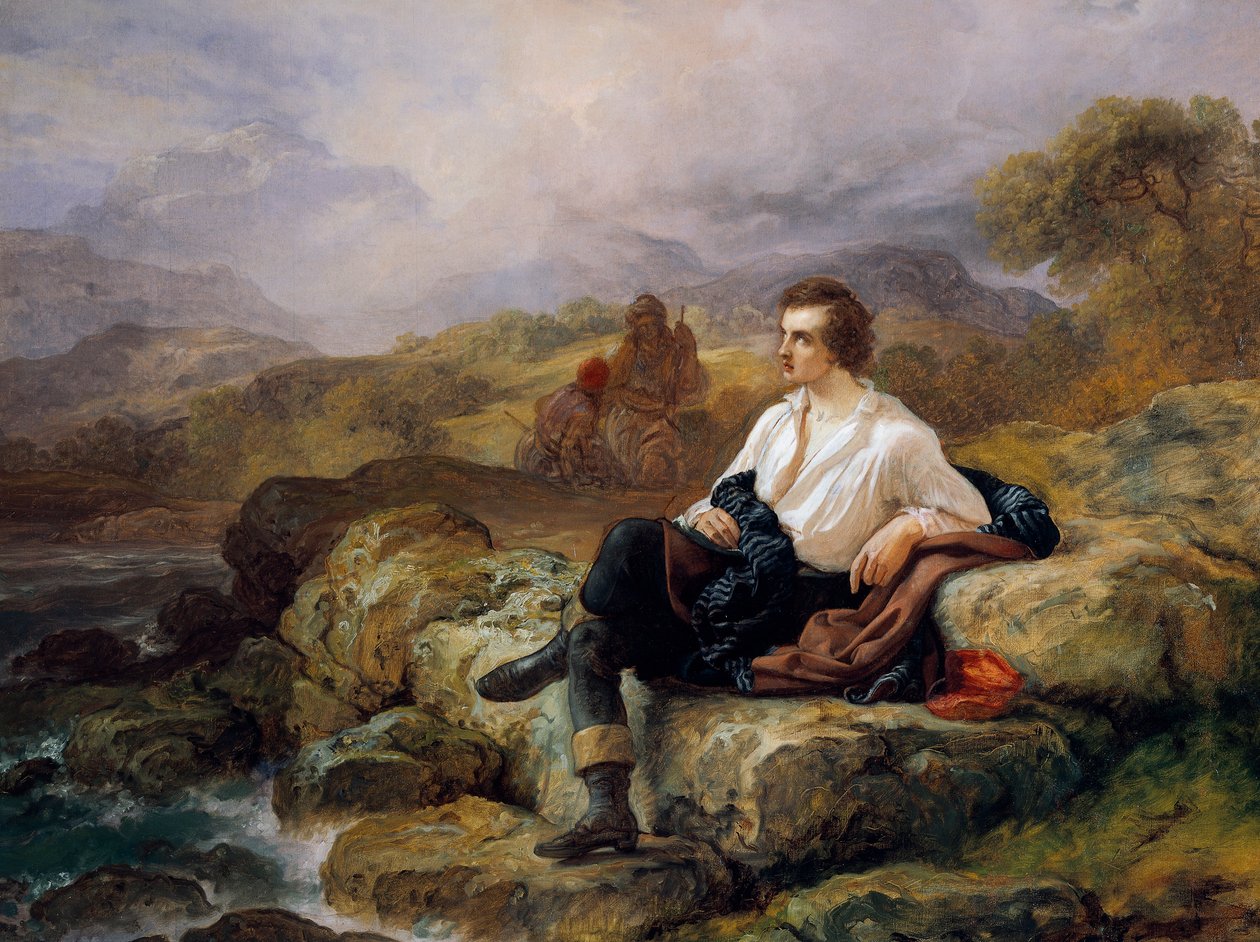 Lord Byron (1788-1824) på stranden av det grekiska havet, av Giacomo Trecourt (1812-1882), olja på duk av Giacomo Trecourt