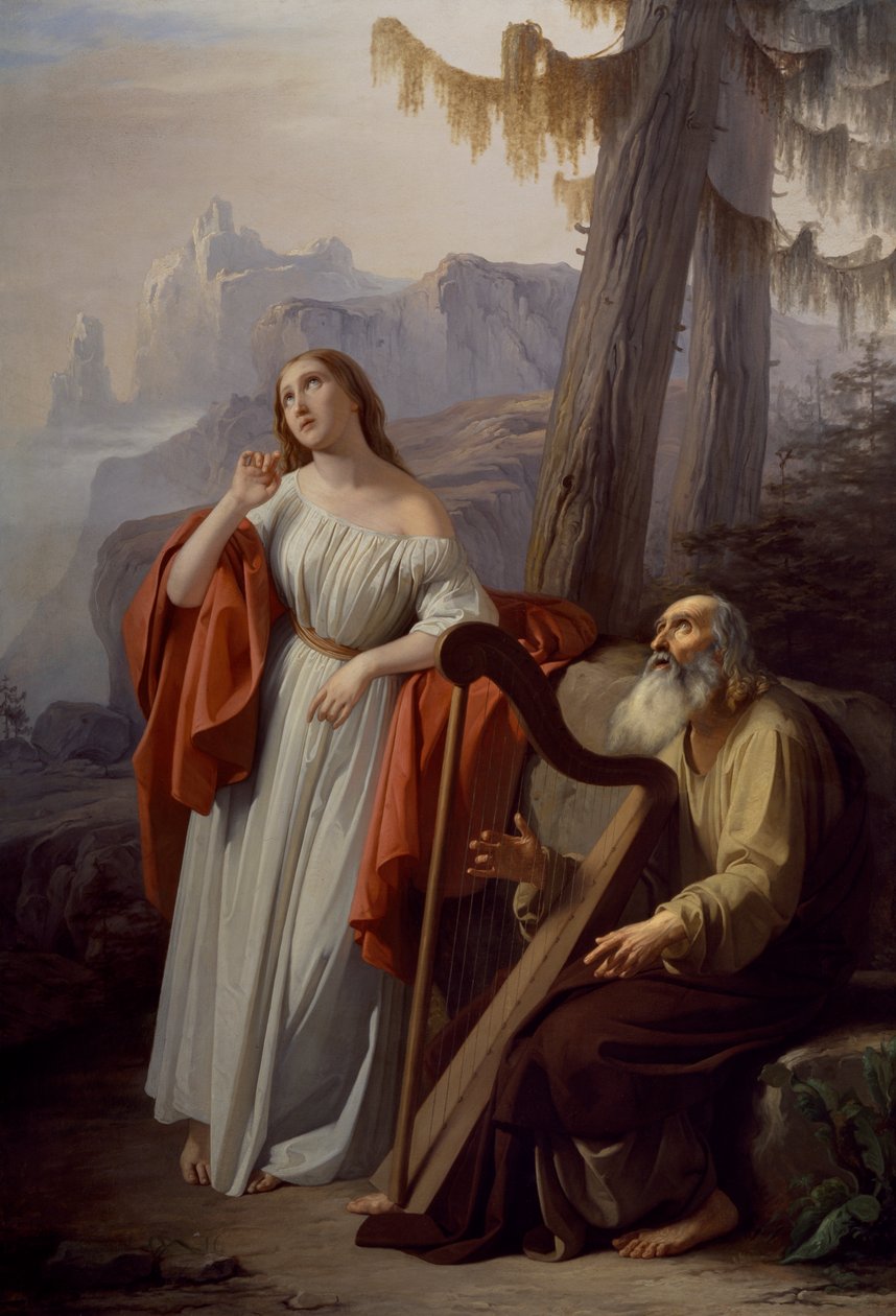 Ossian sångprestationer av Carthon till Malvina, av Giacomo Trecourt (1812-1882) av Giacomo Trecourt