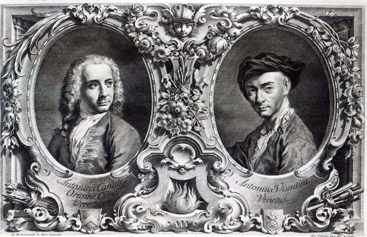 Canaletto och Antonio Visentini, graverade av Visentini av Giambattista Piazzetta