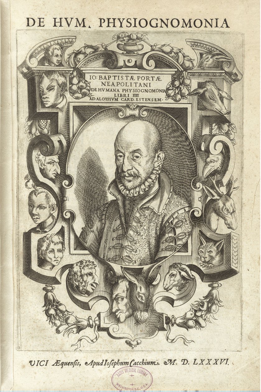 Omslag av ”De humana physiognomica” (”On human physiognomy”) av Baptist Port av Giambattista della Porta