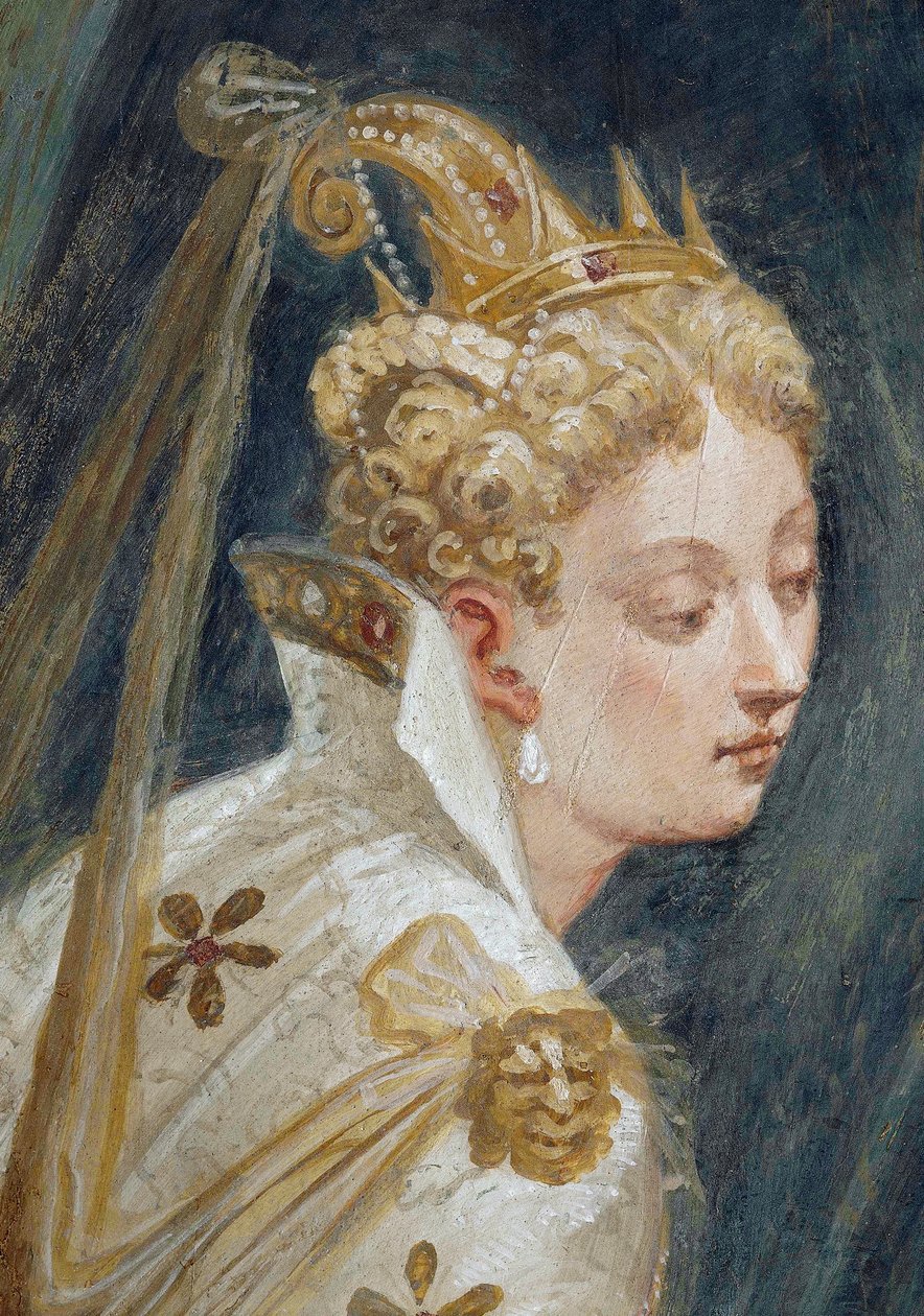 Ansiktet av Sophonisba, detalj av fresk Sophonisba erbjuds gift i närvaro av hennes barn av Giambattista Zelotti