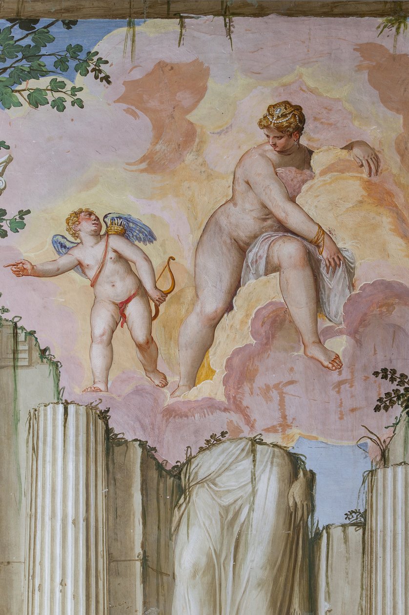 Venus och Amor, detalj av Olympus rum, ca 1557 (fresk) av Giambattista Zelotti