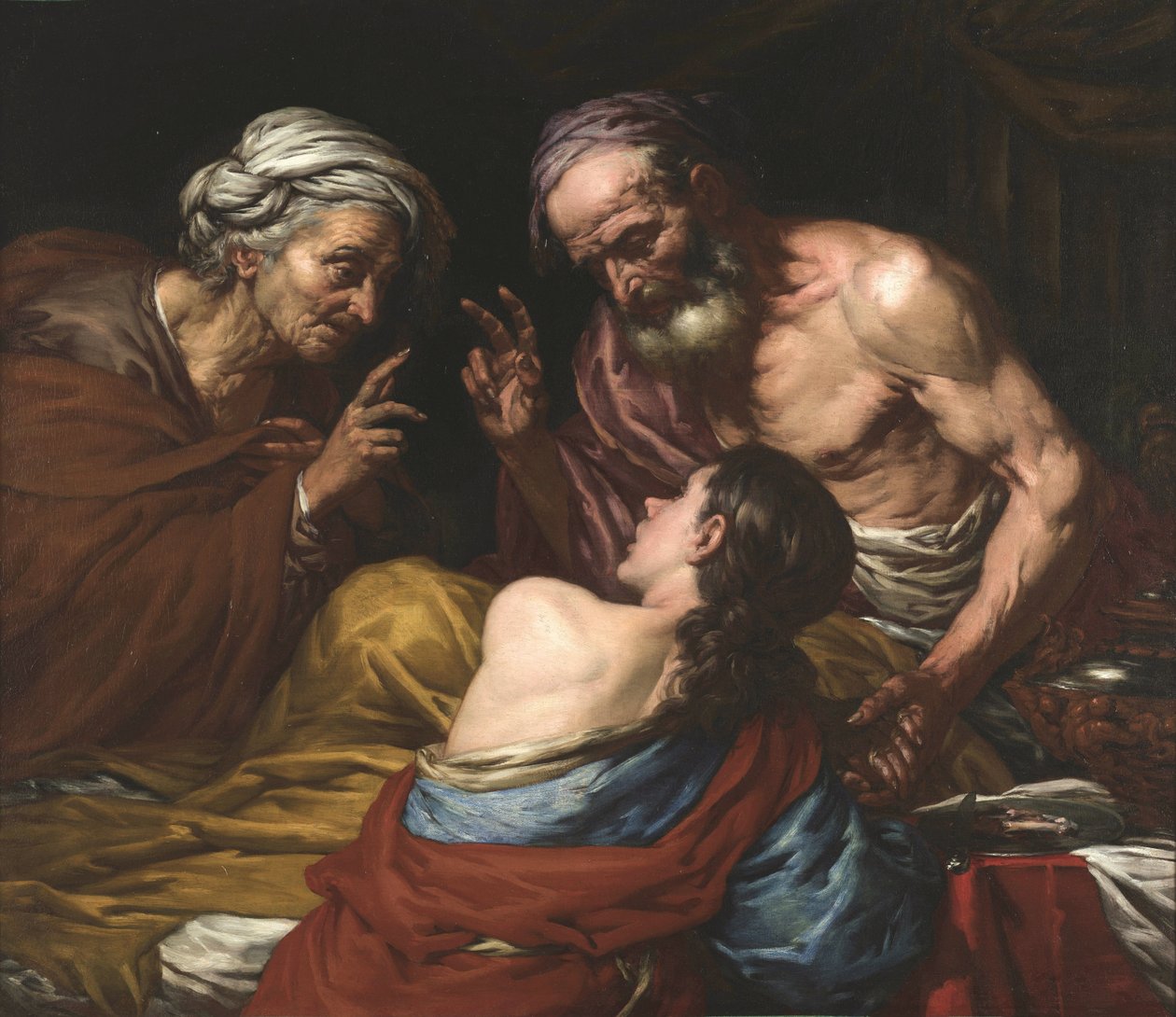 Isaac benit Jacob - Isak välsignar Jakob, av Langetti, Giovan Battista (1635-1676). Olja på duk, Mellan 1660 och 1670. Mått : 109x126 cm. Muzeul National Brukenthal, Sibiu av Giambattista Langetti