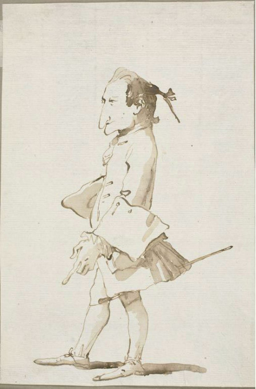 Karikatyr av en man, i full längd, vänd åt vänster av Giambattista Tiepolo