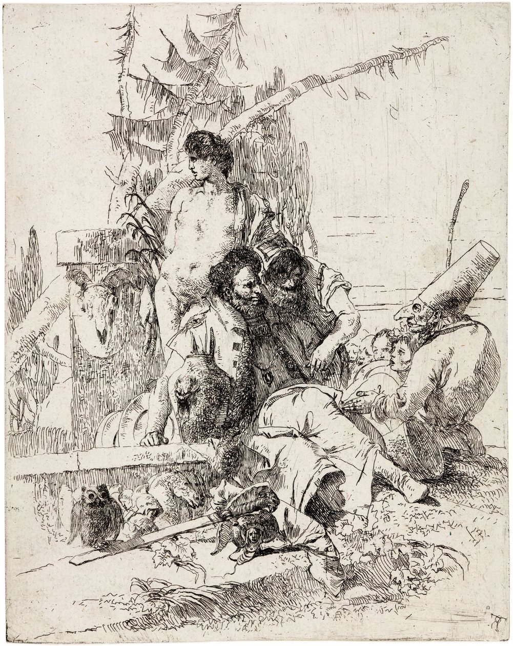 Punchinello ger råd från serien "Scherzi di Fantasia" av Giambattista Tiepolo