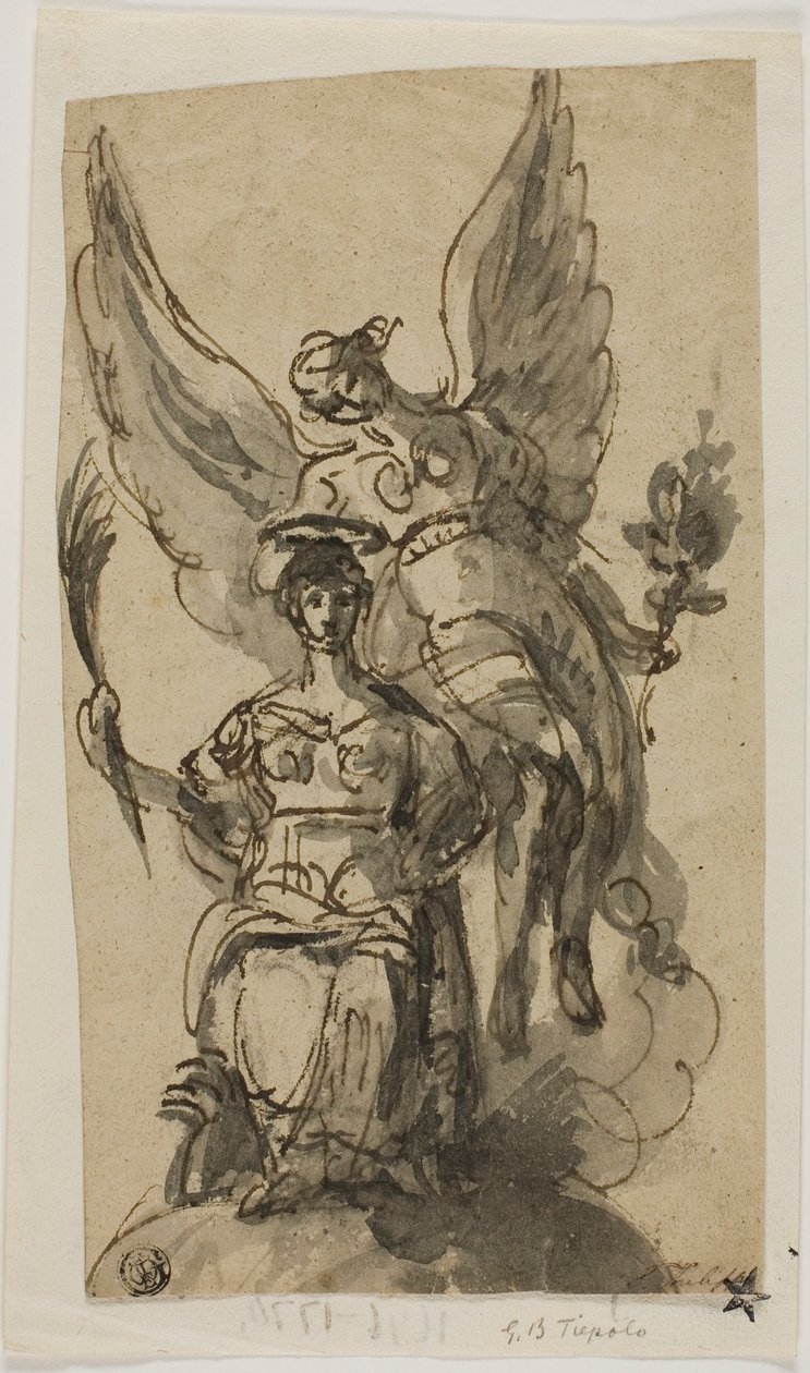Sittande kvinna krönt av ängel av Giambattista Tiepolo